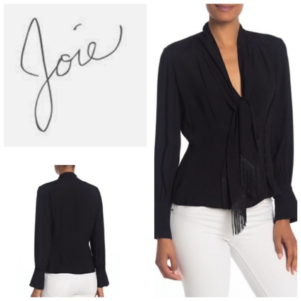 Joie Jayla Longsleeve Fringe Scarf Blouse
